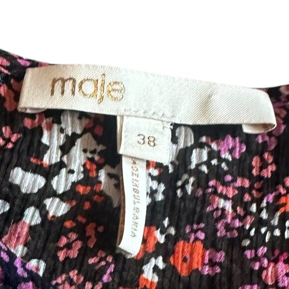 Maje Relana 100% Silk Mini Dress Floral Print Belted Cropped Sleeves Size Med 38 - Picture 12 of 12